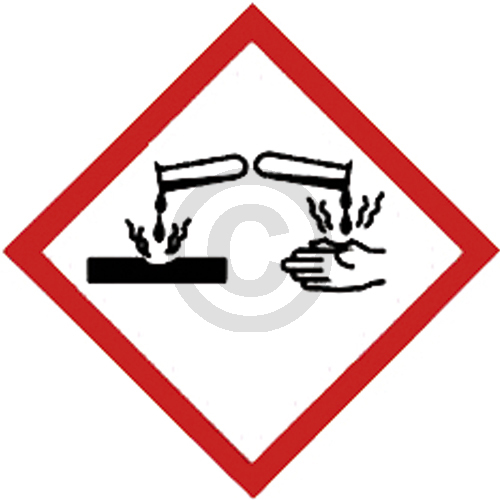 GHS 05 Achtung: Ätzwirkung (Bsp. Hautätzend, Kat.1, Korrosiv gegenüber Metallen, Kat.1)